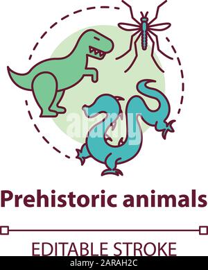 Icône de concept d'animaux préhistoriques. Recherche paléontologique. Étude des animaux éteints et mythique. Illustration de la ligne mince de l'idée de la théorie de l'évolution. Ve Illustration de Vecteur