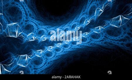 Ornement fractal abstrait brillant bleu dans l'espace, arrière-plan généré par ordinateur, rendu tridimensionnel Banque D'Images