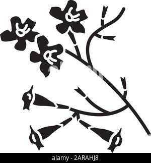 Icône de glyphe noir Plumeria. Arborescence IPE. Fleurs tropicales. Fleur brésilienne. Usine sud-américaine. Fleurs exotiques. Botanique. Symbole silhouette sur espace blanc Illustration de Vecteur