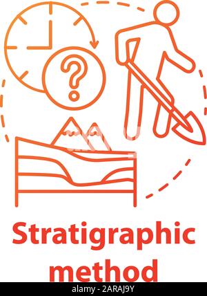 Icône de concept de méthode stratigraphique. Fouilles archéologiques, couches historiques. Étude des roches sédimentaires et en couches. Vecteur isolé contour RVB col Illustration de Vecteur