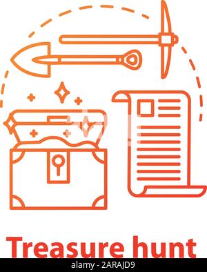 Icône de concept de chasse au Trésor. Expédition arhéologique. Recherche historique. Recherche et excavation de l'ancienne poitrine antique. Contour RVB isolé vectoriel Illustration de Vecteur