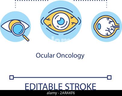 Icône du concept d'oncologie oculaire. Yeux examen madical idée fine ligne illustration. Diagnostic de cancer. Ophtalmologie. Traitement de la maladie. Sorties isolées vectorielles Illustration de Vecteur