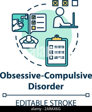 Icône de concept de trouble compulsif obsessionnel. OCD. Maladie mentale. Psychologie, psychiatrie. Illustration de la ligne fine de l'idée de santé. Sorties isolées vectorielles Illustration de Vecteur