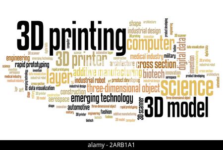 La technologie d'impression 3D - Nuage de mots concepts illustration. Collage de texte. Banque D'Images