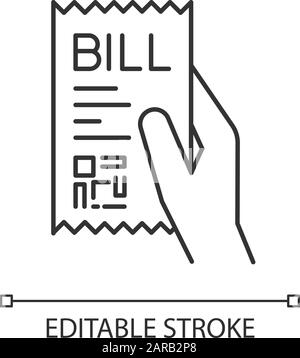 Icône linéaire parfaite de la nomenclature d'échange de pixels. Vérification imprimée. Avis de paiement. Preuve d'achat. Illustration personnalisable en ligne fine. Symbole de contour. Vecto Illustration de Vecteur