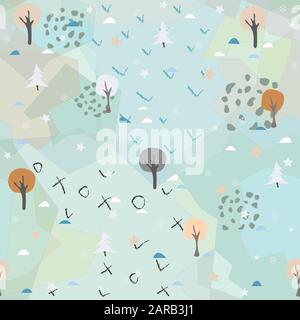Arbres mignon. Fond de paysage avec des arbres. Conception à la main. Vector Illustration. Carte de vacances. Pour les cartes, plans, papier peint, l'emballage, etc. Illustration de Vecteur