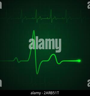 Impulsion cardiaque sur l'affichage vert. Graphique ou cardiogramme des battements cardiaques. Surveillance médicale du taux de stress. Illustration vectorielle Illustration de Vecteur