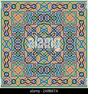 Motif Vectoriel Coloré Orné De Décorations En Mosaïque Mauresque. Fond en mosaïque dans le style palais de l'Alhambra. Illustration de Vecteur
