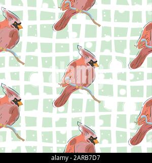 Avec motif transparent rouge cardinal d'oiseaux sur fond blanc. Vector illustration Illustration de Vecteur