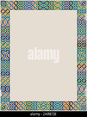 Bordure Vectorielle Colorée Ornée De Décorations En Mosaïque Mauresque. Cadre en mosaïque dans le style palais de l'Alhambra. Illustration de Vecteur