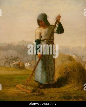 Jean-François Millet (1814–1875 ) , Femme avec un râteau probablement 1856–57 ( huile sur toile 0,39 x 0,34) Banque D'Images