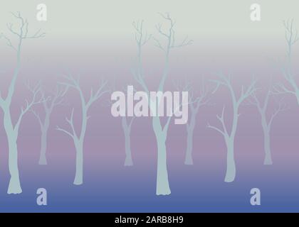 Arbres d'hiver arrière-plan. Paysage d'hiver avec des arbres, le brouillard. Nuageux jour brumeux. Illustration de Vecteur