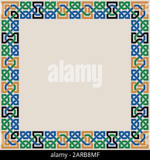 Bordure Vectorielle Colorée Ornée De Décorations En Mosaïque Mauresque. Cadre en mosaïque dans le style palais de l'Alhambra. Illustration de Vecteur