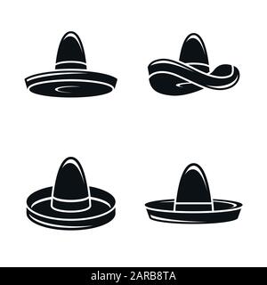 Vector Black Sombrero Hat Icons Set On White Background Illustration de Vecteur