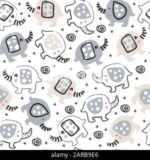 Motif sans coutures pour les enfants avec de jolis éléphants d'art. Illustration de Vecteur