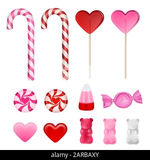 réglez les bonbons de la saint-valentin sur fond blanc Illustration de Vecteur
