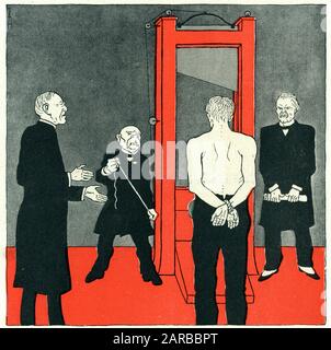 Les termes du traité de Versailles sont équivalents à l'envoi de l'Allemagne à la guillotine. Les trois figures représentées en noir sont Woodrow Wilson, Georges Clemenceau et David Lloyd George Date : 1919 Banque D'Images