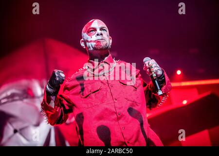 Oslo, Norvège. 23 janvier 2020. Five Finger Death Punch, le groupe américain de poids lourd, exécute un concert en direct à Spektrum à Oslo. Ici, le chanteur Ivan Moody est vu en direct sur scène. (Crédit Photo: Gonzales Photo - Terje Dokken). Banque D'Images