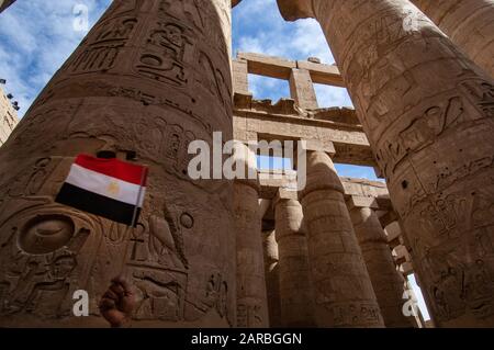 Louxor, Egypte. 12 février 2009 inscriptions pharaoniques sur les ruines égyptiennes anciennes à côté du Nil à Louxor, Egypte. Banque D'Images