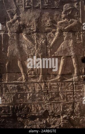 Louxor, Egypte. 12 février 2009 inscriptions pharaoniques sur les ruines égyptiennes anciennes à côté du Nil à Louxor, Egypte. Banque D'Images