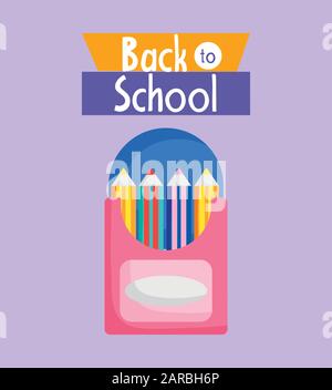 retour à l'école des crayons de couleur dans la boîte d'alimentation illustration vectorielle Illustration de Vecteur