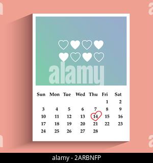 Calendrier réaliste pour la Saint Valentin. Carte de vœux à poster Happy Valentines Day. Illustration vectorielle avec coeurs coupés en papier Illustration de Vecteur