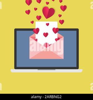 Lettre d'amour de la boîte de réception. Les coeurs sortent d'une enveloppe ouverte. Illustration vectorielle pour la Saint-Valentin Illustration de Vecteur