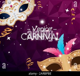 affiche du carnaval de venise avec masques et décoration Illustration de Vecteur