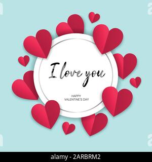 Je t'aime. Carte de vœux à poster Happy Valentines Day. Illustration vectorielle avec coeurs coupés en papier Illustration de Vecteur