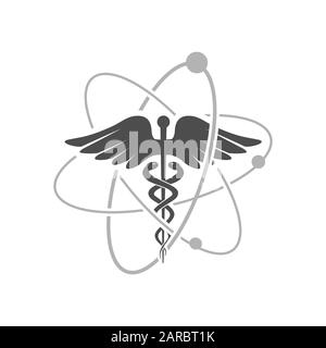 logo de caduque pharmaceutique. bâton de serpent à ailes personnalisées avec illustration. Le symbole Wand vectoriel d'Asclepius Illustration de Vecteur