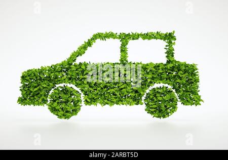 Symbole de voiture à feuilles naturelles avec arrière-plan blanc Banque D'Images