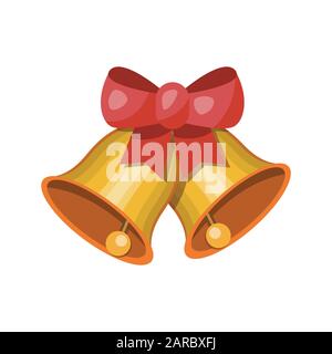 Cloches de Noël. Cloches de jingle ou cloches de traîneau avec noeud rouge. Illustration vectorielle de dessin animé. Illustration de Vecteur