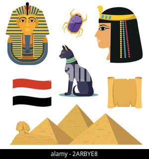 Ensemble d'icônes Egypte. Célèbres symboles égyptiens. Illustration de Vecteur