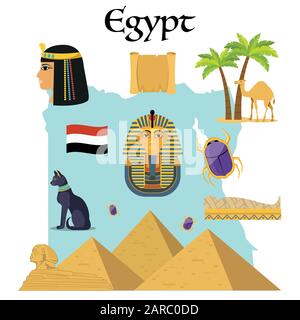 Ensemble d'icônes Egypte. Célèbres symboles égyptiens. Illustration de Vecteur