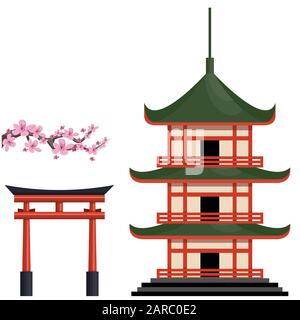 Jeu d'icônes de symboles célèbres au Japon, illustration vectorielle Illustration de Vecteur