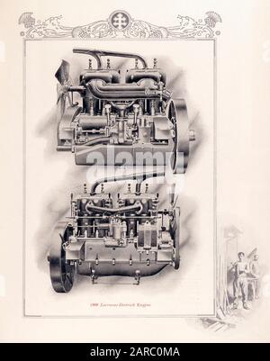 Lorraine Diétrich automobiles, moteur automobile vintage, illustration, 1909 Banque D'Images