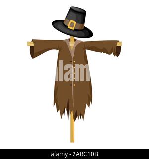 Scarecrow portant un chapeau de pirijante. Illustration vectorielle pour la journée de Thanksgiving. Illustration de Vecteur