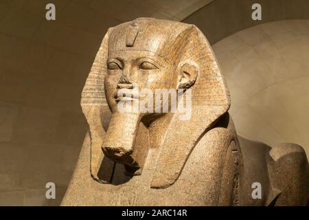 Le Grand Sphinx de Tanis est exposé dans l'aile Sully du Musée du Louvre (Musée du Louvre) à Paris, France Banque D'Images