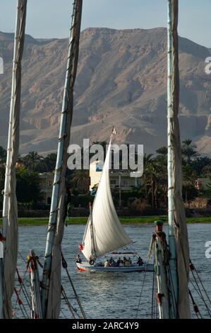 Louxor, Egypte. 11 février 2009 un bateau à voile Felucca sur le Nil à Louxor, Egypte Banque D'Images
