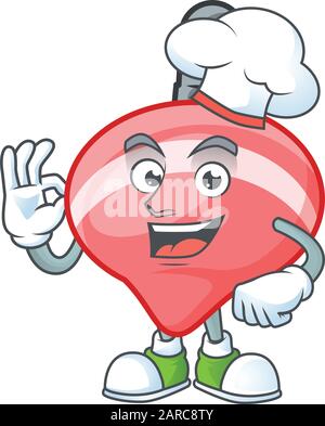 Rouge chinois hauts jouet dessin animé personnage portant costume de chef et chapeau blanc Illustration de Vecteur
