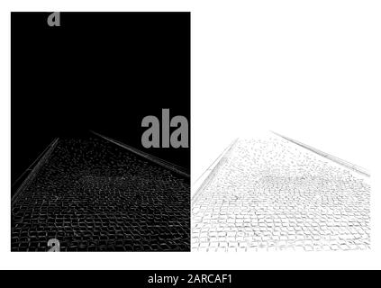 Image main de pavés, trottoirs, les petites briques gris, croquis. Illustration de Vecteur
