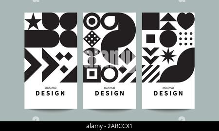 Monochrome verticale circulaire dans le style du design scandinave, l'arrière-plan avec des formes géométriques, des graphiques vectoriels en noir et blanc Illustration de Vecteur