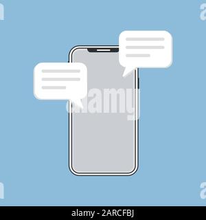 téléphone mobile avec nouvelle notification de message de chat. smartphone et bulle de chat. Texte nouveau message plat conception concept.vieillissement plat. Nouveau commentaire eps 10 Illustration de Vecteur