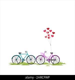 Vélo de fond Saint-Valentin avec ballons en forme de coeur Illustration de Vecteur