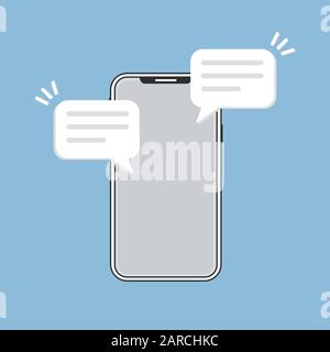 téléphone mobile avec nouvelle notification de message de chat. smartphone et bulle de chat. Texte nouveau message plat conception concept.vieillissement plat. Nouveau commentaire eps 10 Illustration de Vecteur