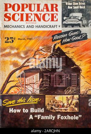 Première couverture de La Science Populaire Monthly, mars 1951 question sur la construction d'un abri de secours nucléaire pendant la Guerre froide Banque D'Images