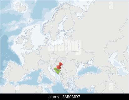 Bosnie-Herzégovine emplacement sur la carte de l'Europe Illustration de Vecteur