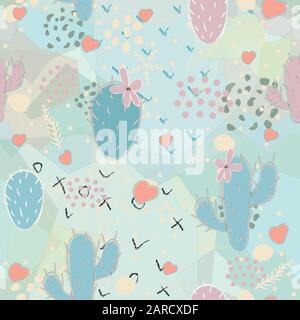 Motif transparent mignon avec les cactus et les cœurs sur fond blanc. Vector Illustration Illustration de Vecteur