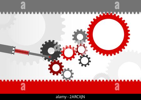 Travail d'équipe des roues d'engrenage dans la transmission. Concept d'entreprise de coopération de l'équipe organisée. Groupe d'icônes des pignons. Mécanismes de rotation et de déplacement Illustration de Vecteur