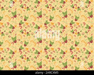 printemps disposition. baies organiques fraise et fleurs illustration vectorielle à motif sans couture Illustration de Vecteur